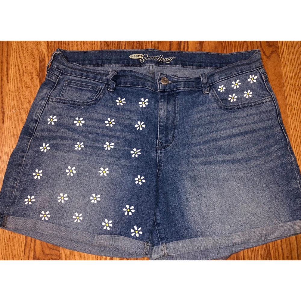 Little Daisies Hand Painted Jean Shorts